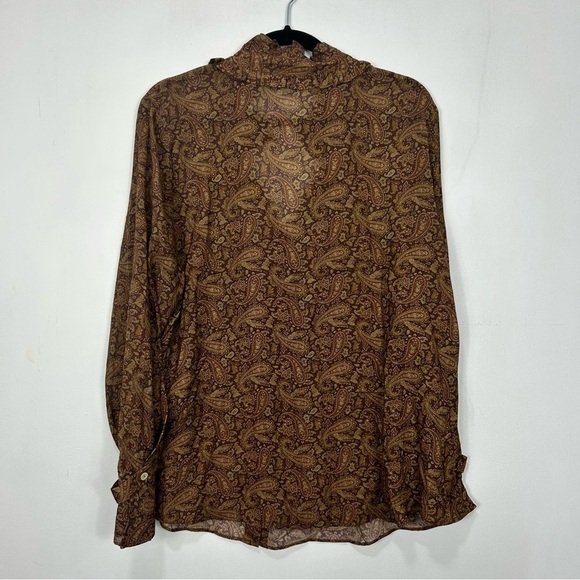 SOFT SURROUNDINGS brown paisley print button up blouse Z2 - Picture 5 of 7